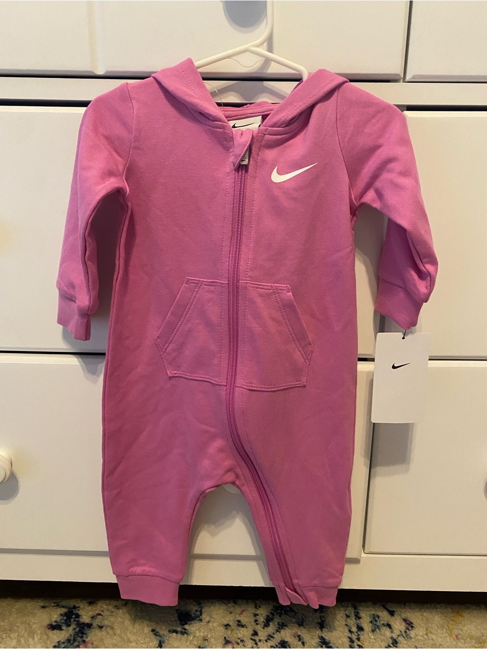 Nike Pink Hooded Zippered One-Piece Bodysuit / Size 9m / NWT